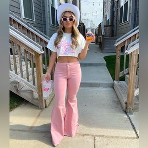 Free People Just Float On Flare Jeans - Bubblegum Pink